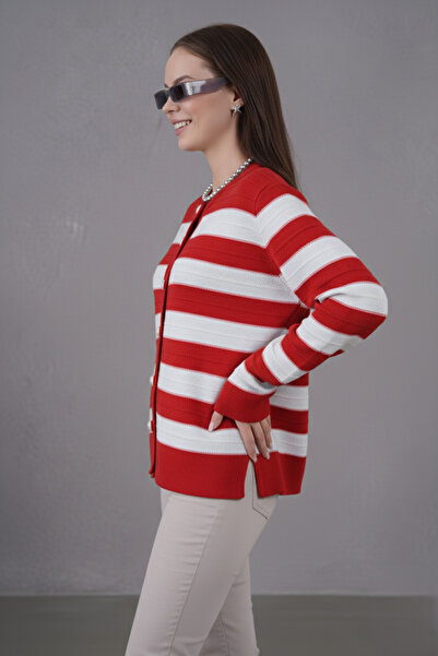 hayal giyim Women's Crew Neck Silver Button Detailed Knitwear Cardigan