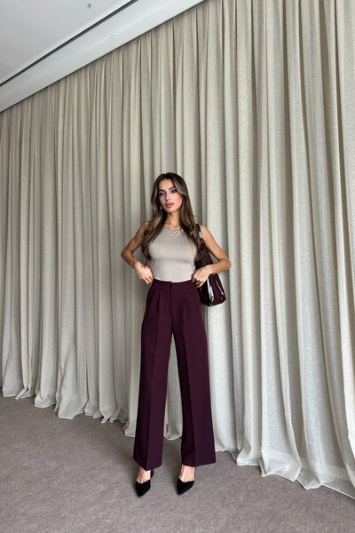 MAT Collection Kadın Mürdüm Cepli Palazzo Pantolon