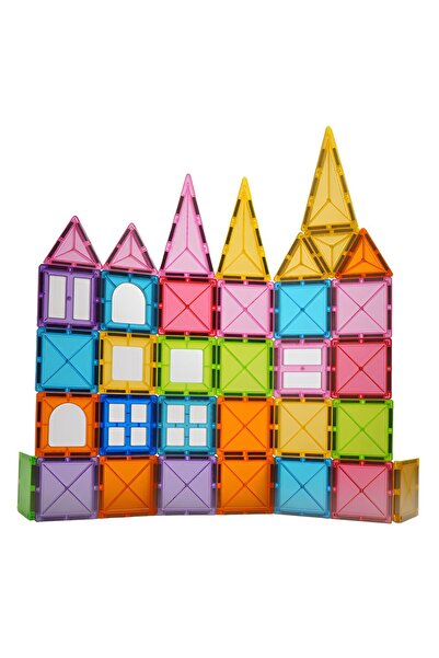 Teo Set 88 Piese Magnetice de Constructie, , Piese 5.5 cm, Magnetic Tiles, Forme Geometrice, 3 Ani, ABS