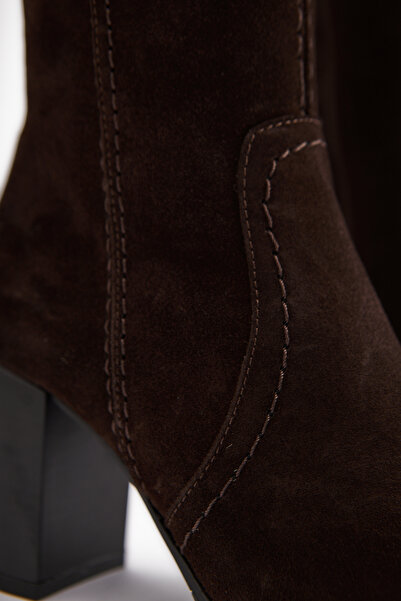 Limoya Aleen Hakiki Deri Kahve Süet Topuklu Kadın Çizme