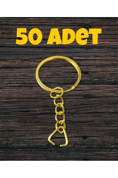izmir Bitpazarı 50 قطعة من حلقات سلسلة المفاتيح السميكة ذات اللون الذهبي المثلث وسلسلة