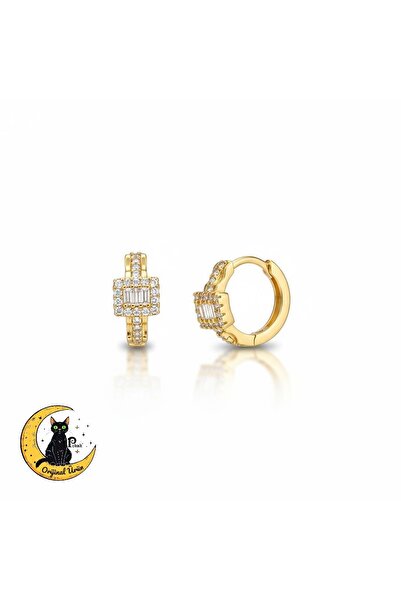 XUPING JEWELRY 14K Altın Baget Zirkon Taşlı Halka Çelik Küpe