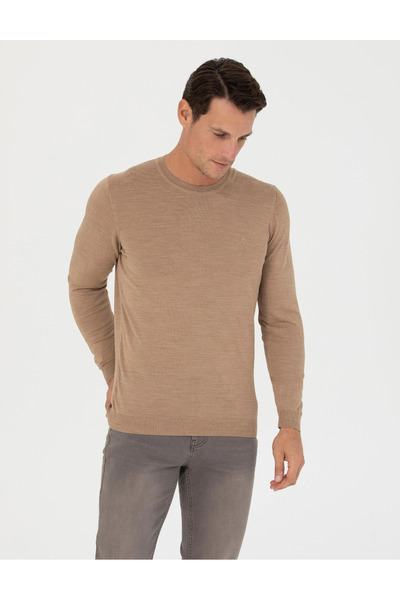 Cacharel Men's Slim Fit Basic Sweater - Camel