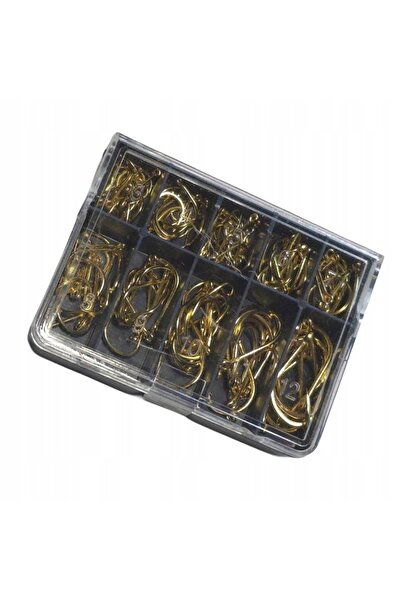 Other SET OF 100 FISHING HOOKS, 10 SIZES, GOLDEN WITH EYELID, FORGED BOX
