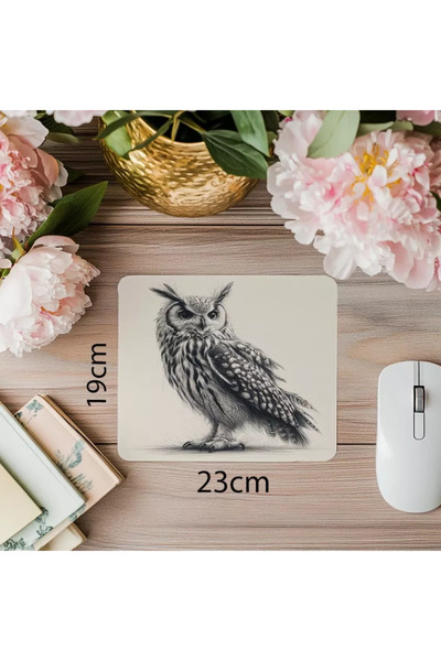 Wisdom Rain تصميم على شكل بومة مرسومة يدويًا مع خلفية بسيطة - لوحة ماوس مطبوعة مستطيلة مستوردة مقاس 19 × 23 سم 2 مم