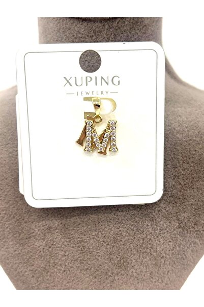 XUPING JEWELRY Zirkon Taşlı Harf M Kolye Ucu (14k Gold 1x1cm)