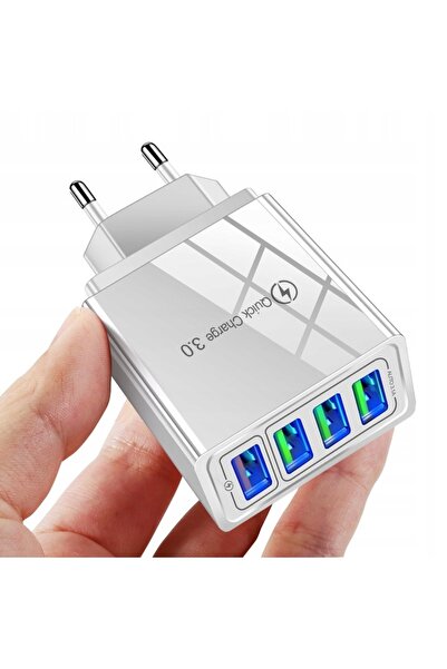 Other Încărcător rapid de perete 4x USB QC 3.0 + cablu - ALB