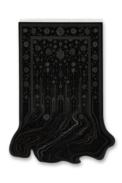 Rugs Modern Halı MOSSO Siyah Temalı Çiçekli ve Soyut Dalgalı Desenli Dokuma T...