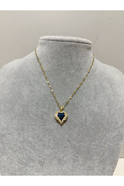 ANGELSS JEWELLERY Zirkon Taşlı Gezegen Kalp Melek Gold Kolye (Çelik Gezegen Kalp Kolye)
