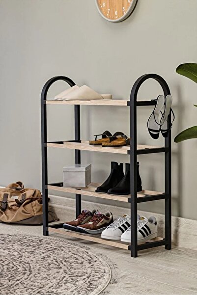 guvash Ahşap Çubuklu 4 Bölmeli, her bölmede 3 ayak kabı Masif Ahşap Ayakkabılık Raf Ünitesi