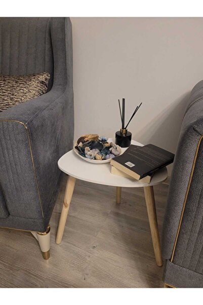 OEM Coffee table, wooden, white color, oval shape 38 x 38 x H 39 cm