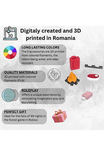 Lulu's Prints Set of 5 accessories from 99 nights in the forest, Roblox, multicolor, plastic, 3D printed