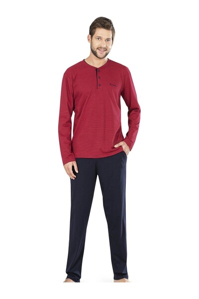 Pierre Cardin Чоловічий бордовий бавовняний піжамний комплект Зручний крій