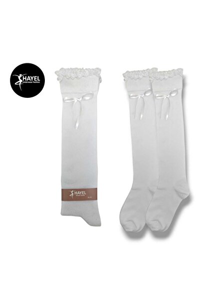 HAYEL 1 чифт дамски бели високи чорапи с връзки от висококачествен памук