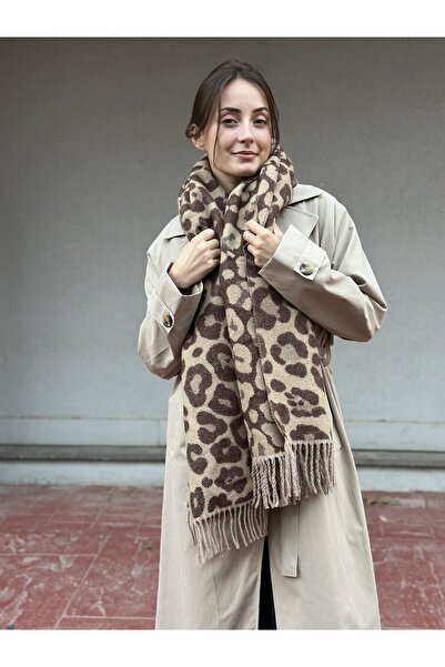 novon Eșarfă premium Pinterest cu textura de lână cu model leopard