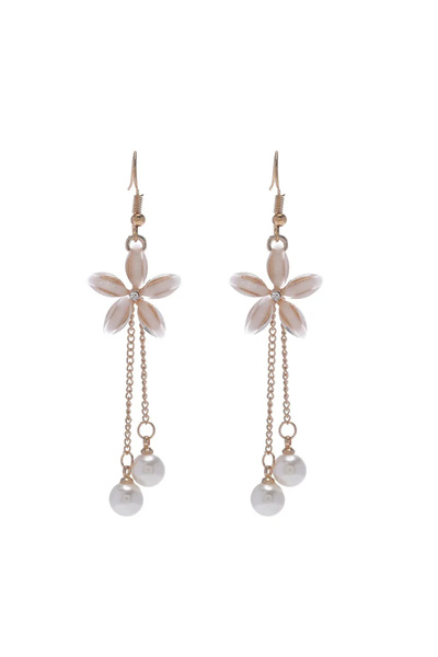 GlaMLo Accessories Cercei lungi aurii cu flori și perle