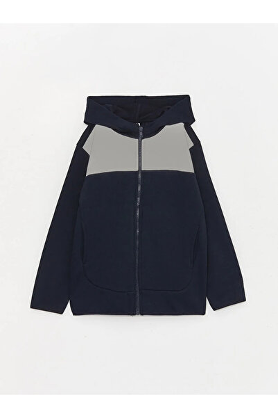 LC Waikiki LCW Παιδικό μπλουζάκι με κουκούλα με μακρύ μανίκι με αντανακλαστική λεπτομέρεια για αγόρια με φερμουάρ V