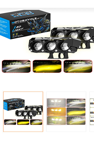 MİRCAR Motosiklet Scooter Sis Farı 3 Mod Beyaz Sarı Metal Kasa 12V/24V Led Iş...