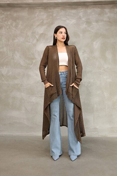 AYASOFYA OTANTIK Cardigan lung din bumbac, cu detalii învechite, fără închide...