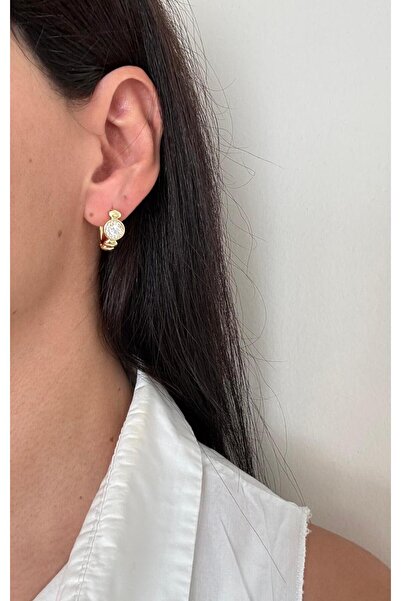 marsel aksesuar أقراط دائرية ذهبية مرصعة بالأحجار الكريمة متوسطة الحجم من Xuping