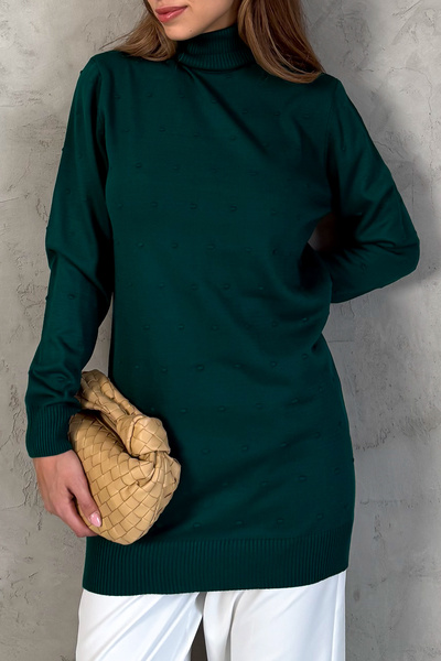 ModaPlaza Women's Pompom Patterned Turtleneck Knitwear Tunic 5211