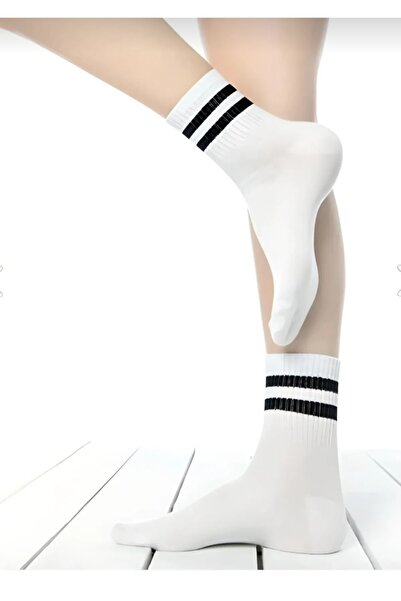 DERMİNA 10 Pairs of White College Socks, Cotton, Comfortable, Regular Length