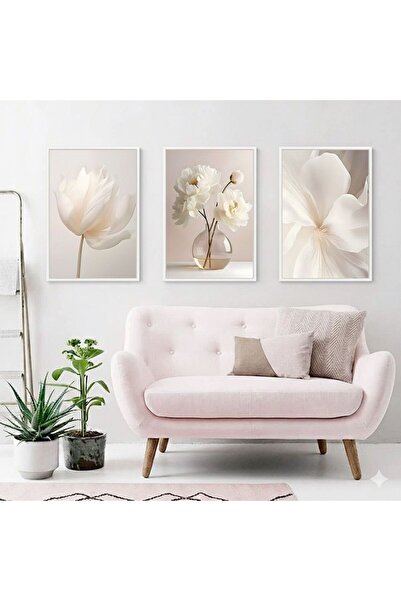 Linacci Set de 3 vaze cu cadru metalic alb, pudră, pictură pe sticlă reală