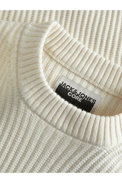 Jack & Jones Чоловічий білий светр з круглим вирізом Jcogrid Knit Crew Neck Kazak & Hırka 12283169-Seasalt
