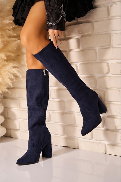 Joana Γυναικείες Μπότες με Γούνα σε Navy Navy από Τεχνητό Σουέτ Helaina