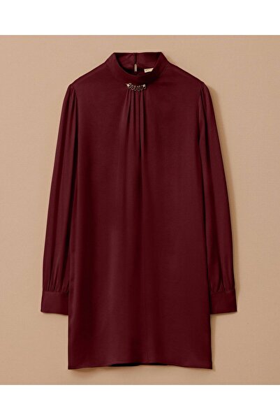 SEÇİL Yaka Aksesuarlı Pile Detaylı Tunik-Bordo - 44