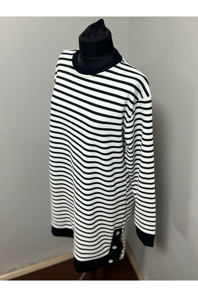 MSA Giyim Γυναικείο μακρυμάνικο ριγέ φορμάκι με λεπτομέρεια με σχισμή, καθημερινό ελαστικό τουνίκ, χτενισμένο βαμβακερό