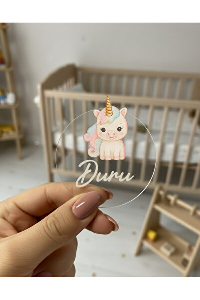 10'lu paket Şeffaf Unicorn Figürlü Boyasız Bebek Magnet Kartlı ve Jelatinli İsme Özel Hatıra