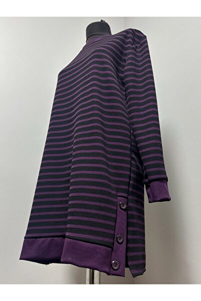 MSA Giyim Жіноча туніка з розрізом, довгими рукавами, смужками, щодня, еластична, з трикотажу, з капюшоном