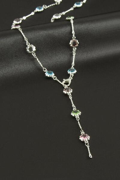 Marsilyan Flower Zircon Stone Steel Y Necklace Ilkel-Bjt940