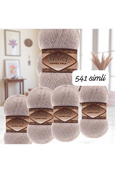 ÇEÇEN HOME (5 Pieces) 541 Angora Gold Glitter Vest-Shawl-Cardigan-Beret-Hobby Hand Knitting Yarn 550m 100g