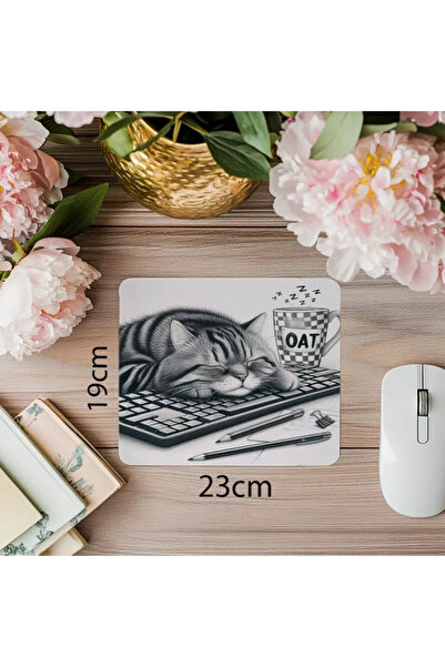 Wisdom Rain تصميم قطة نائمة لطيفة - رسم يدوي - لوحة ماوس مستطيلة مطبوعة مستوردة مقاس 19 × 23 سم 2 مم