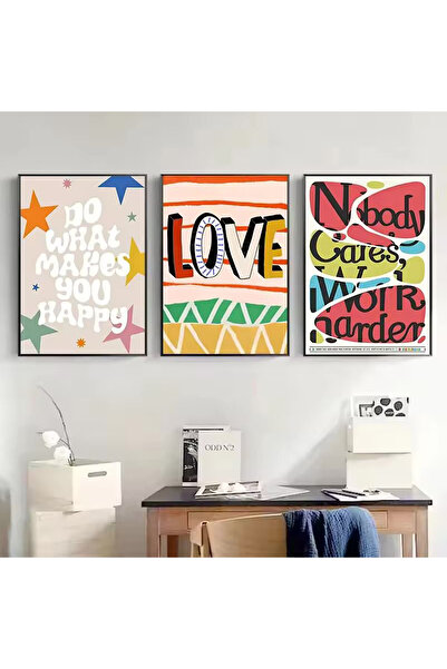 Linacci 3-Piece Black Metal Frame Love Fashion Real Glass Painting Set