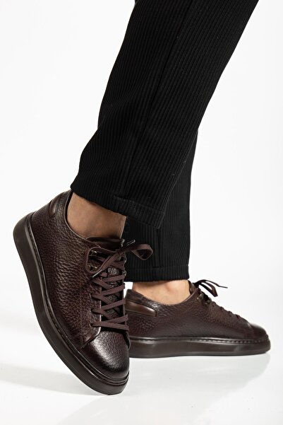 Dilimler Ayakkabı Genuine Leather Men's Casual Shoes Brown Flat Sole Tied