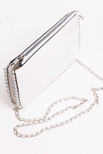 Moda Pie Geantă de damă cu detalii cu margele albă