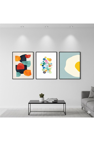 Linacci Комплект от 3 черни метални рамки с сини абстрактни картини от истинско стъкло