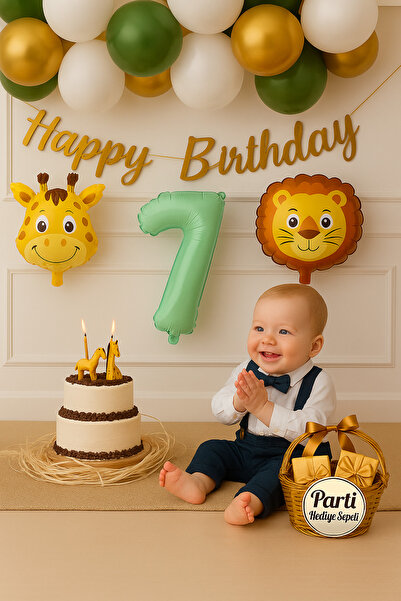 parti hediye sepeti مجموعة بالونات عيد ميلاد بعمر 7 سنوات بطابع السفاري |   ب...