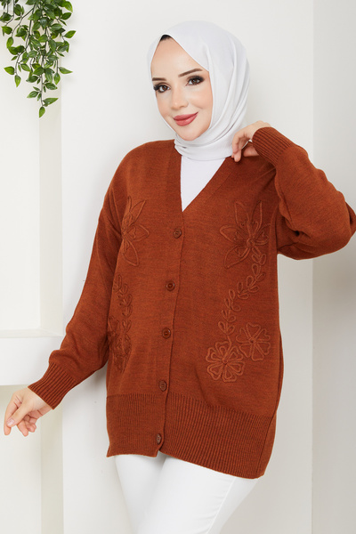 Pamuk Butik Women's Daisy Patterned Knitwear Cardigan