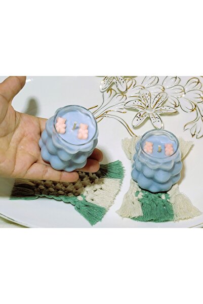 Redhead 2 Adet El Yapımı Doğal Soya Mum Renkli Zambak Kokulu Cam Kapta Makrome Altlıkla Birlikte