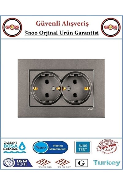 VİKO Novella Ikili Priz - Çerçeve Dahil - Orjinal Ürün - Renk Antrasit