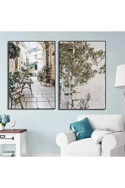 Linacci 2li Siyah Metal Çerçeve Akdeniz Zeytin Ege Camlı Tablo Seti