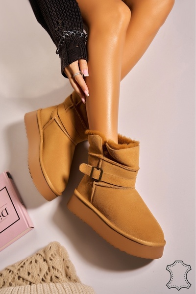 Joana Μοντέρνες μπότες από σουέτ σε καμήλα - Άνετες και κομψές με τακούνι 8cm