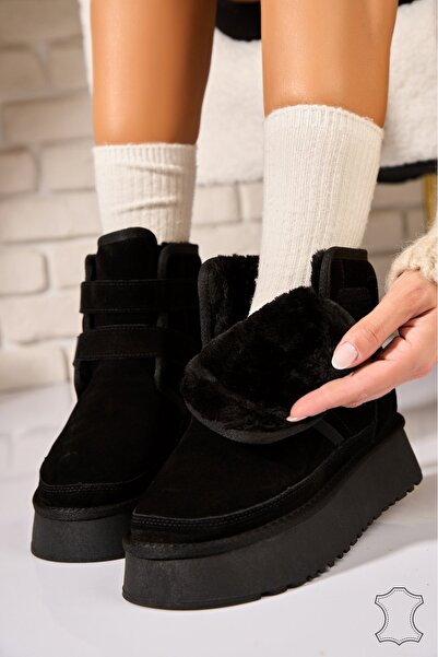 Joana Γυναικείες Μαύρες Μπότες από Σουέτ Δέρμα - Jacky Trendy