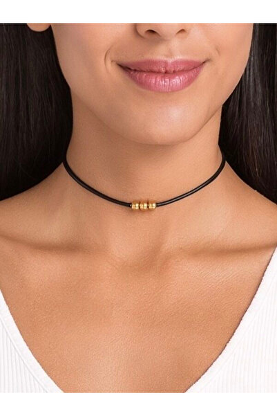 Kutcha Accessories Siyah İpli Parlak Boncuklu Choker Kolye – Hediye Kutulu Za...
