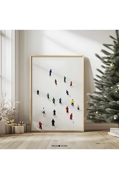 NinaStore Minimalist Kış Kayakçıları Duvar Sanatı - Dağ Dekoru | Kayak ve Kış...