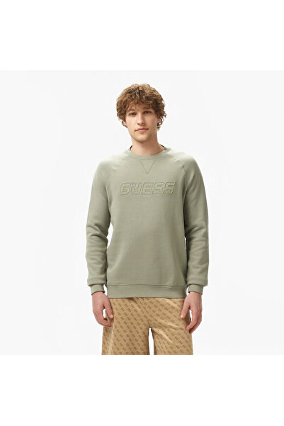 Guess New Aldwin Organic Co Recycle Poly 365 Erkek Yeşil Sweatshirt